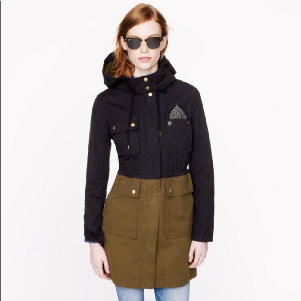 J. Crew Navy Olive Colorblock Two Tone Field Coat